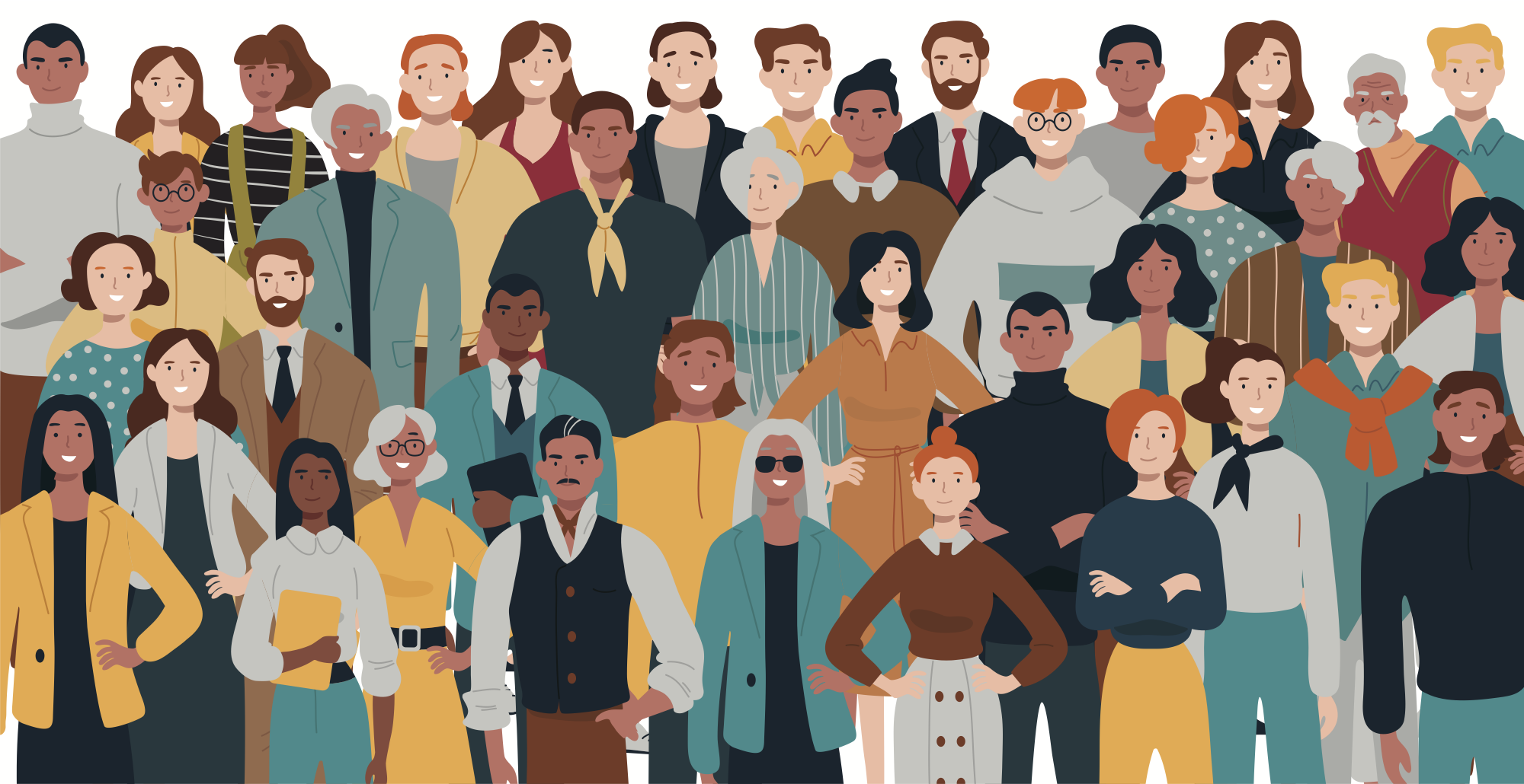 Illustration of diverse group of adult people Illustration of diverse group of adult people