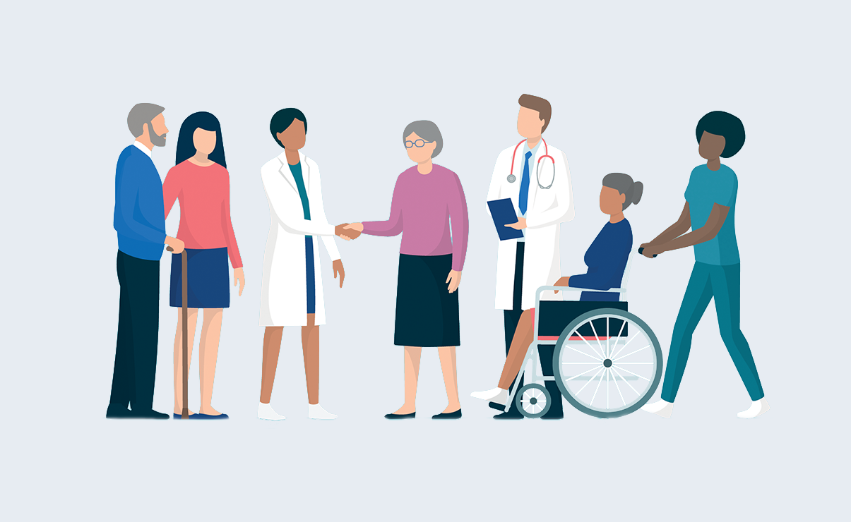 Patients and healthcare workers illustration