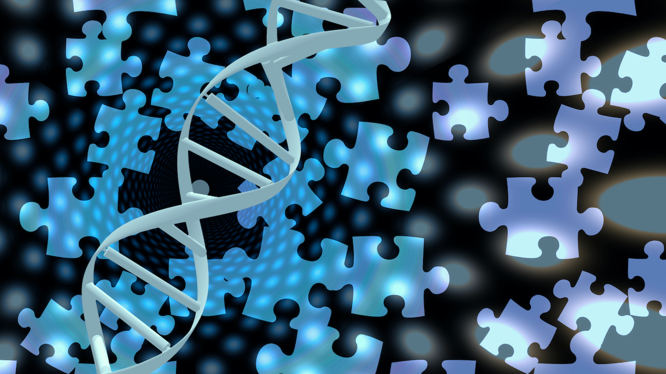 Representation of DNA jigsaw puzzle to illustrate genetic research Representation of DNA jigsaw puzzle to illustrate genetic research