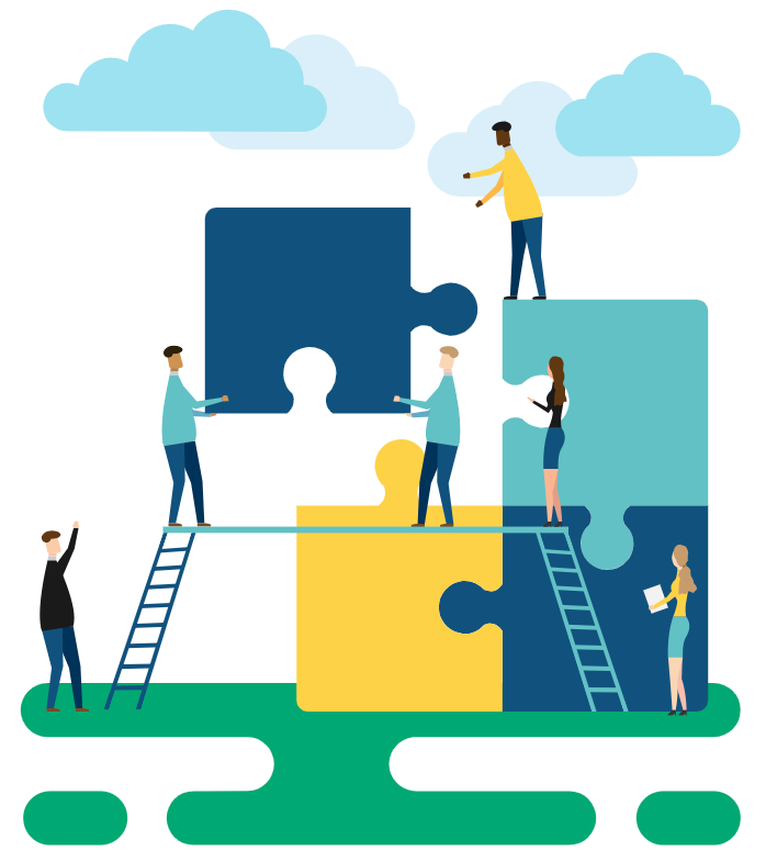 Graphic of people building a puzzle