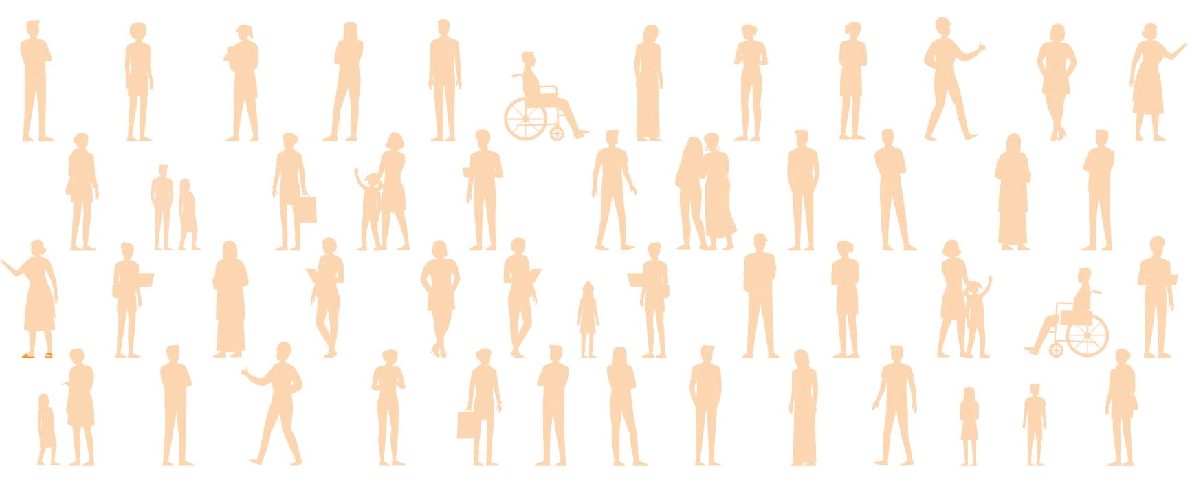Orange silhouettes of people on white background