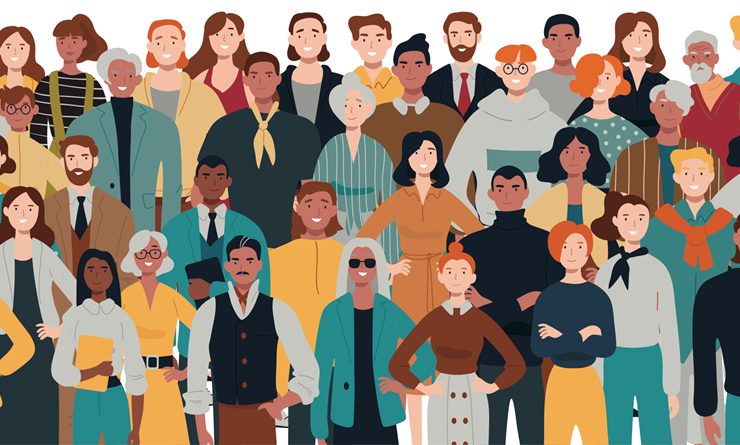 Illustration of diverse group of adult people