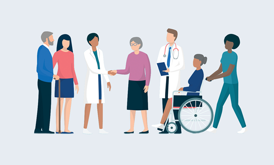 Patients and healthcare workers illustration
