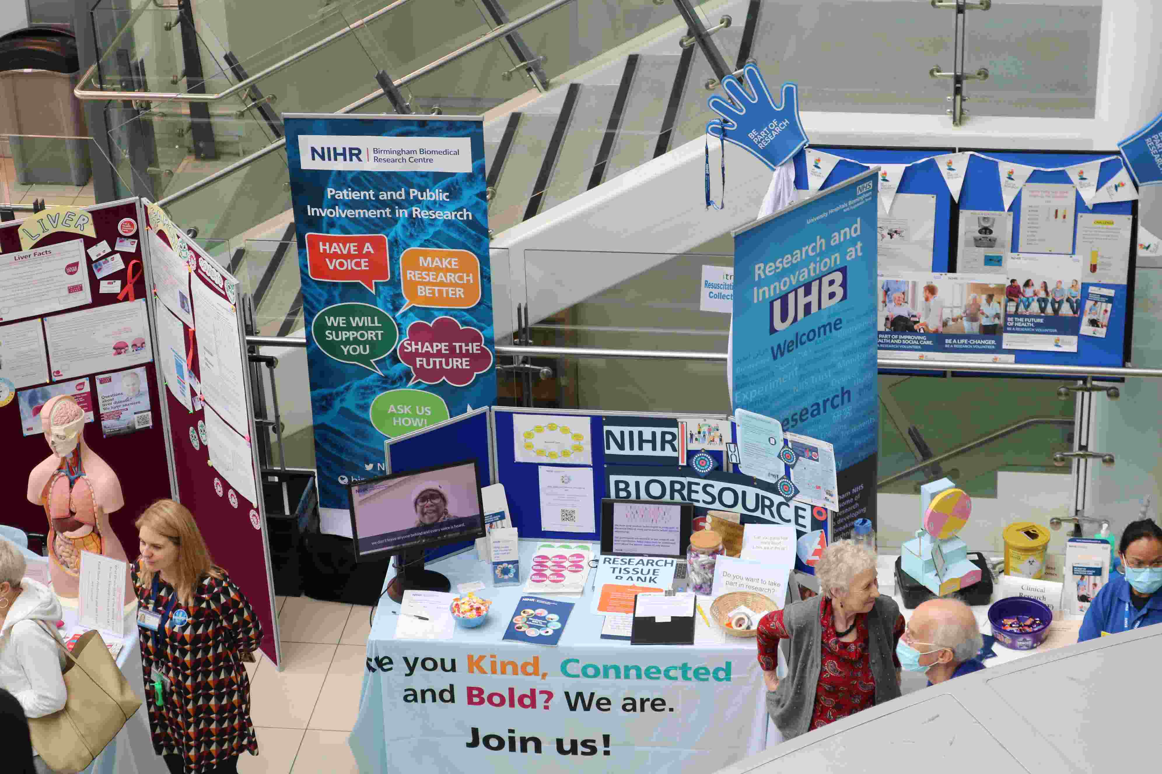 photo of NIHR BioResource stand at QLE, Birmingham on Clinical Trials Day 2023