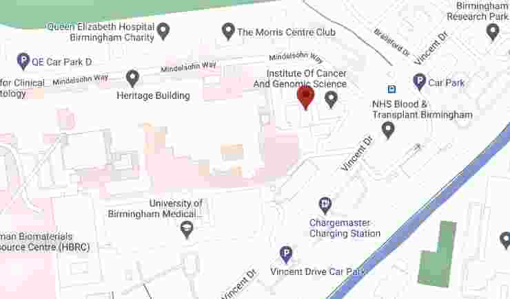 Map of Birmingham location of BioResource Centre