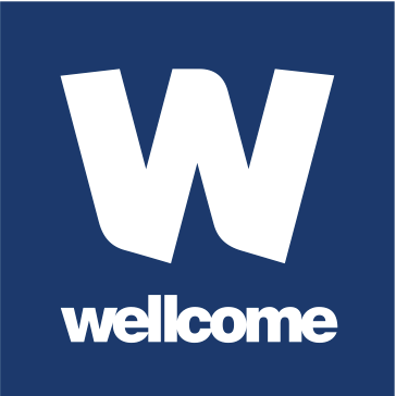 Wellcome Trust logo in white on blue