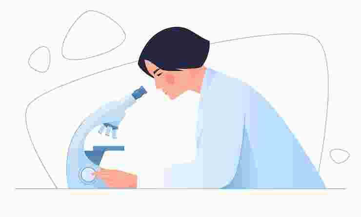 Woman with microscope image
