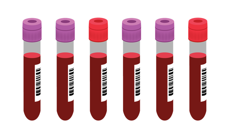 Six blood sample tubes, illustration