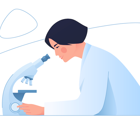 Woman at microscope - illustration