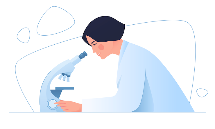 Woman at microscope - illustration